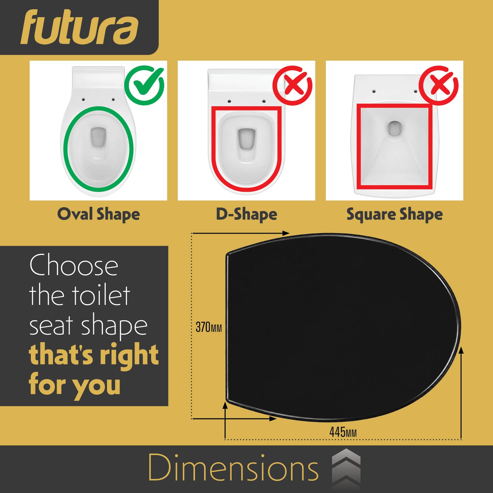 Toilet Seat Soft Close Oval Shape, Premium Thermoplastic, Quick Release, Top & Bottom Fixings | Black