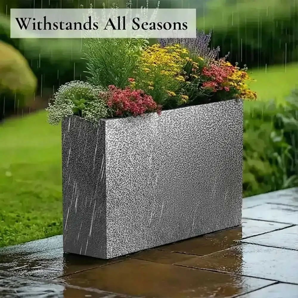 Long Zinc Galvanised Tall Trough Planter | 90cm x 30cm x 60cm | Silver Black