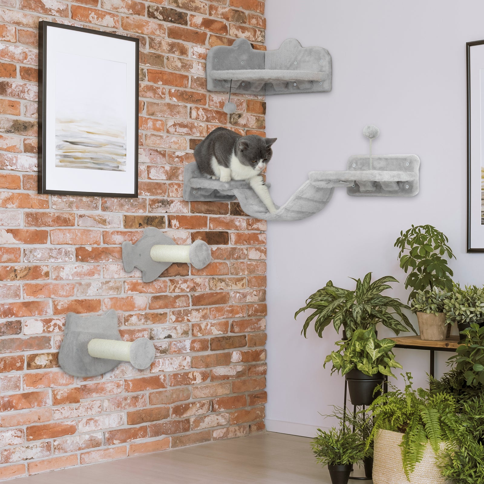 4pcs Cat Wall Shelves With Steps, Ladder, Jumping Platforms