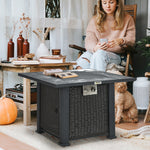 Pe Rattan Gas Fire Pit Table With Marble Desktop, Rain Cover