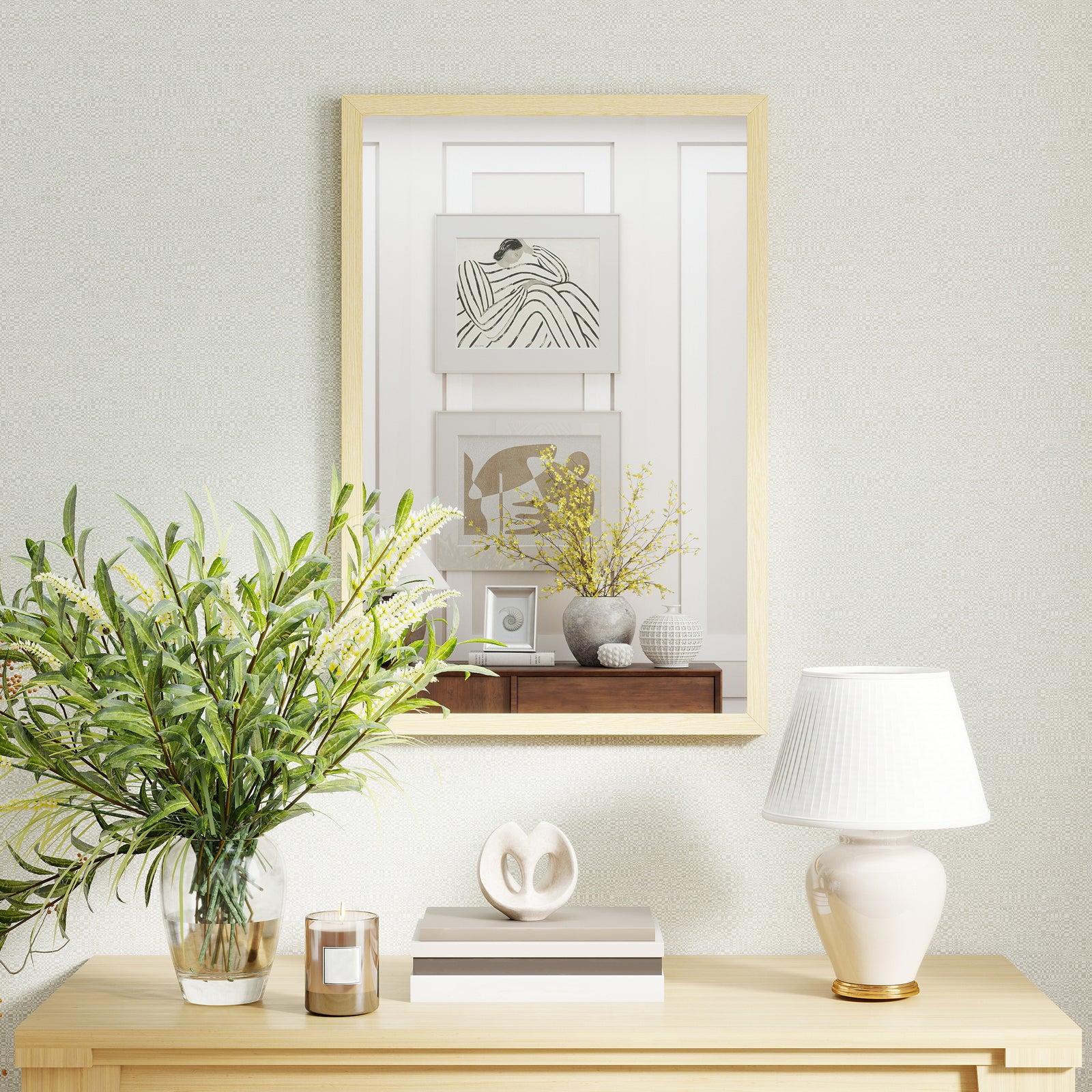 60x40cm Wall Bathroom Mirror For Home Decor, Vanity Mirror | Natural