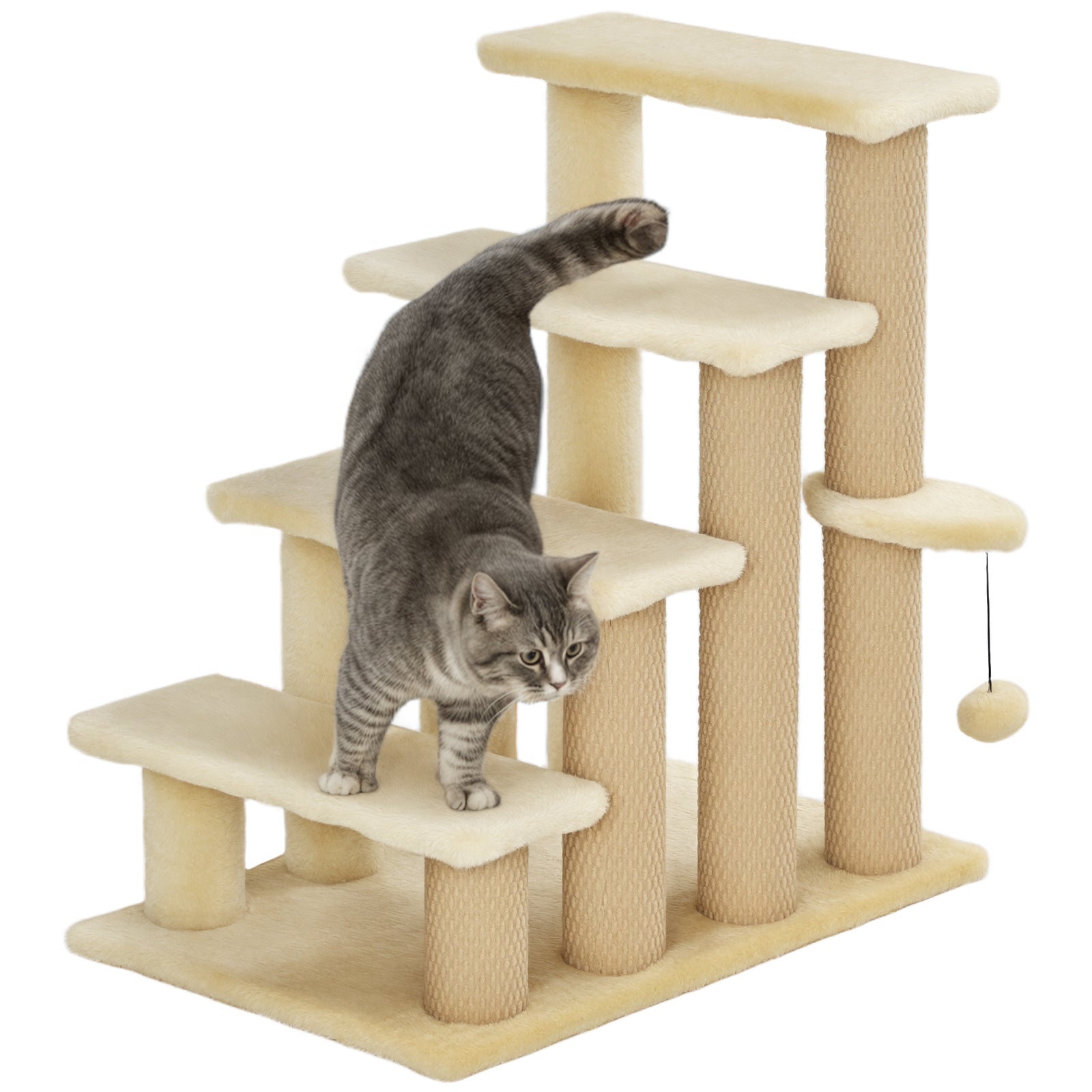PawHut Pet Stairs With 4-step Stair, Scratching Posts, Platforms, Toy Ball