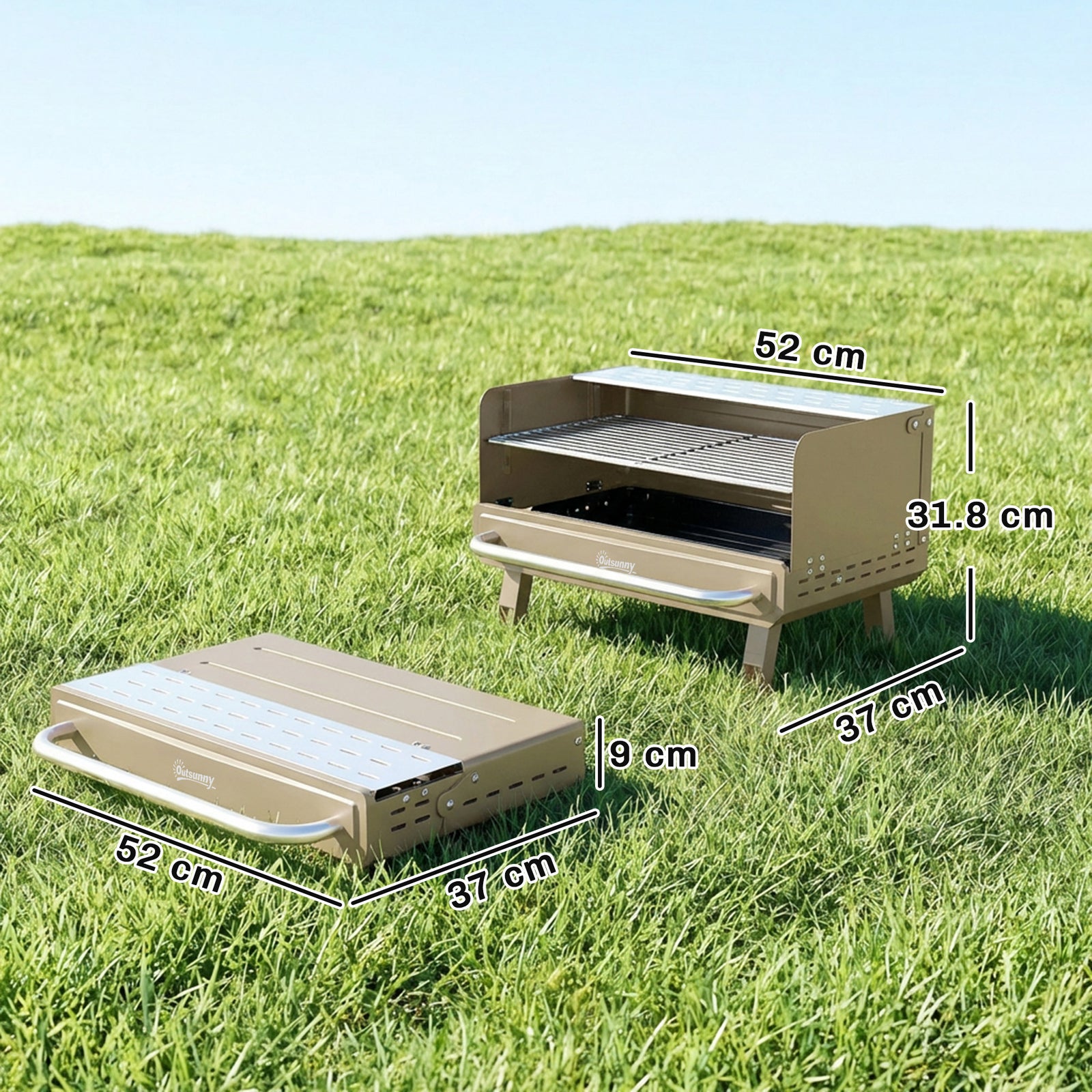 Portable Barbecue Grill With Adjustable Grates For Camping | Khaki