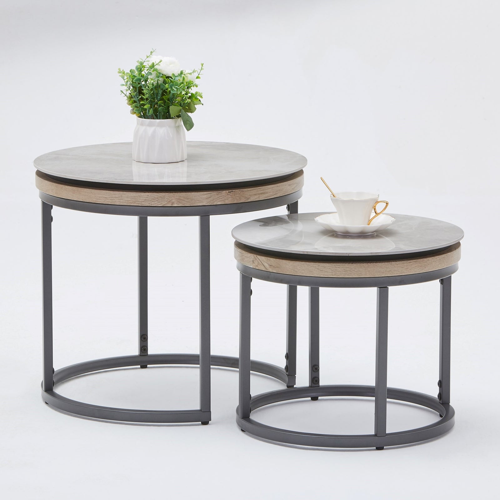 Stonova Round Stone Nesting Side Tables - Set Of 2 | Set-of-2 | Gray