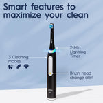 Io3 Electric Rechargeable Toothbrush With 2 Modes & Charger Case, Black