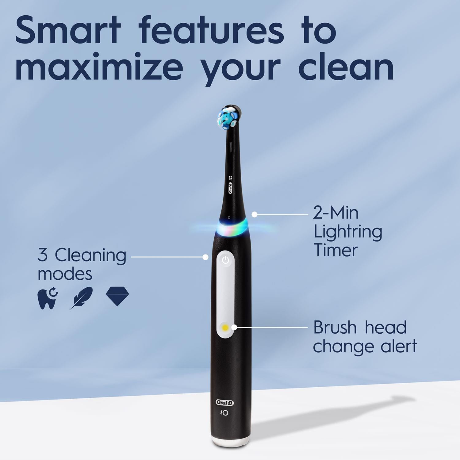 Io3 Electric Rechargeable Toothbrush With 2 Modes & Charger Case, Black