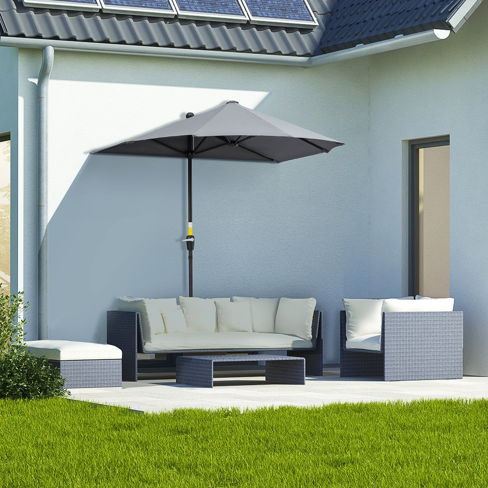 2m Half Balcony Parasol W/ Double Canopy & Base | Dark Gray