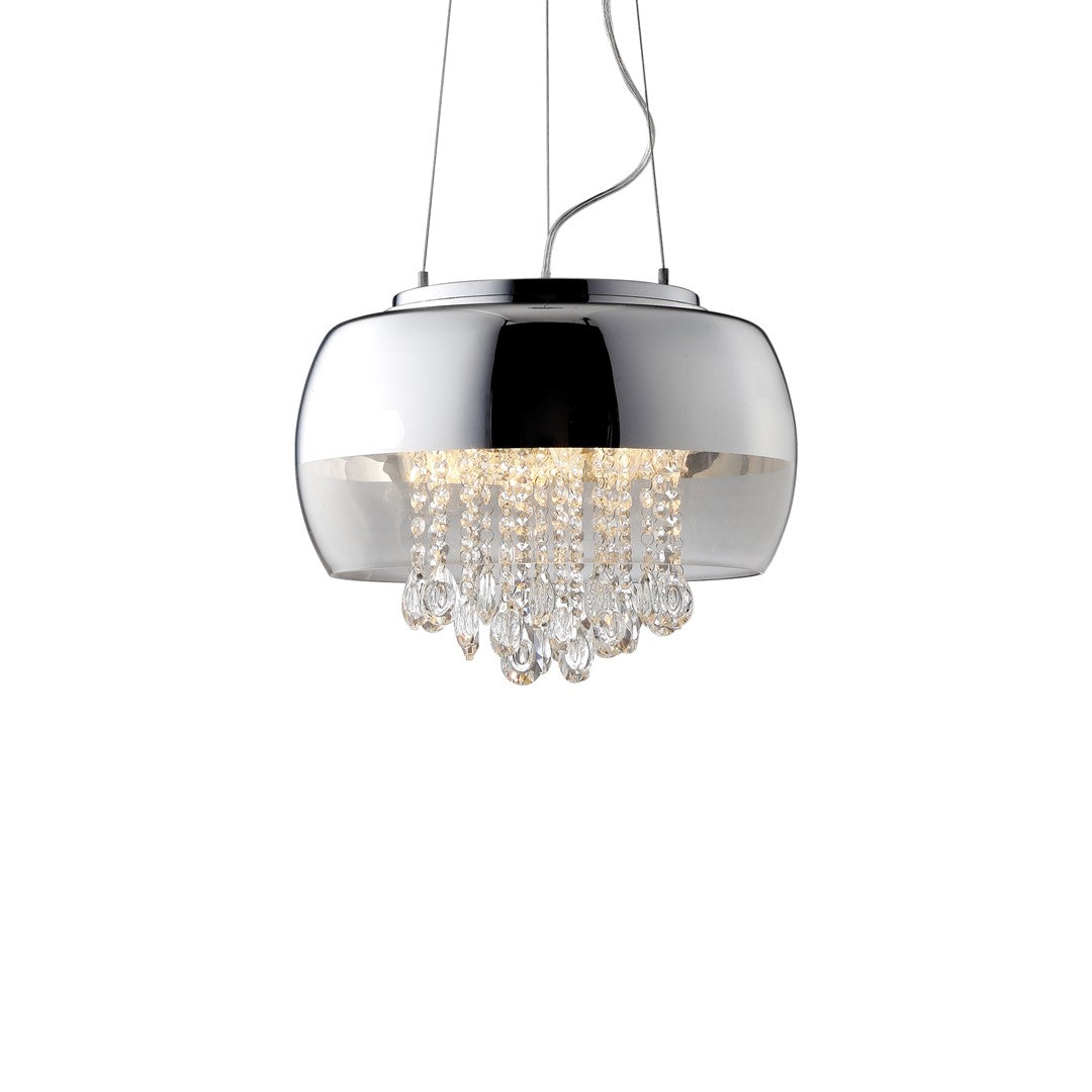Luna Pendant 40cm 3xe14 Designer Light Crafted From A Chrome Fitting And Glass Shades With Suspended Crystals