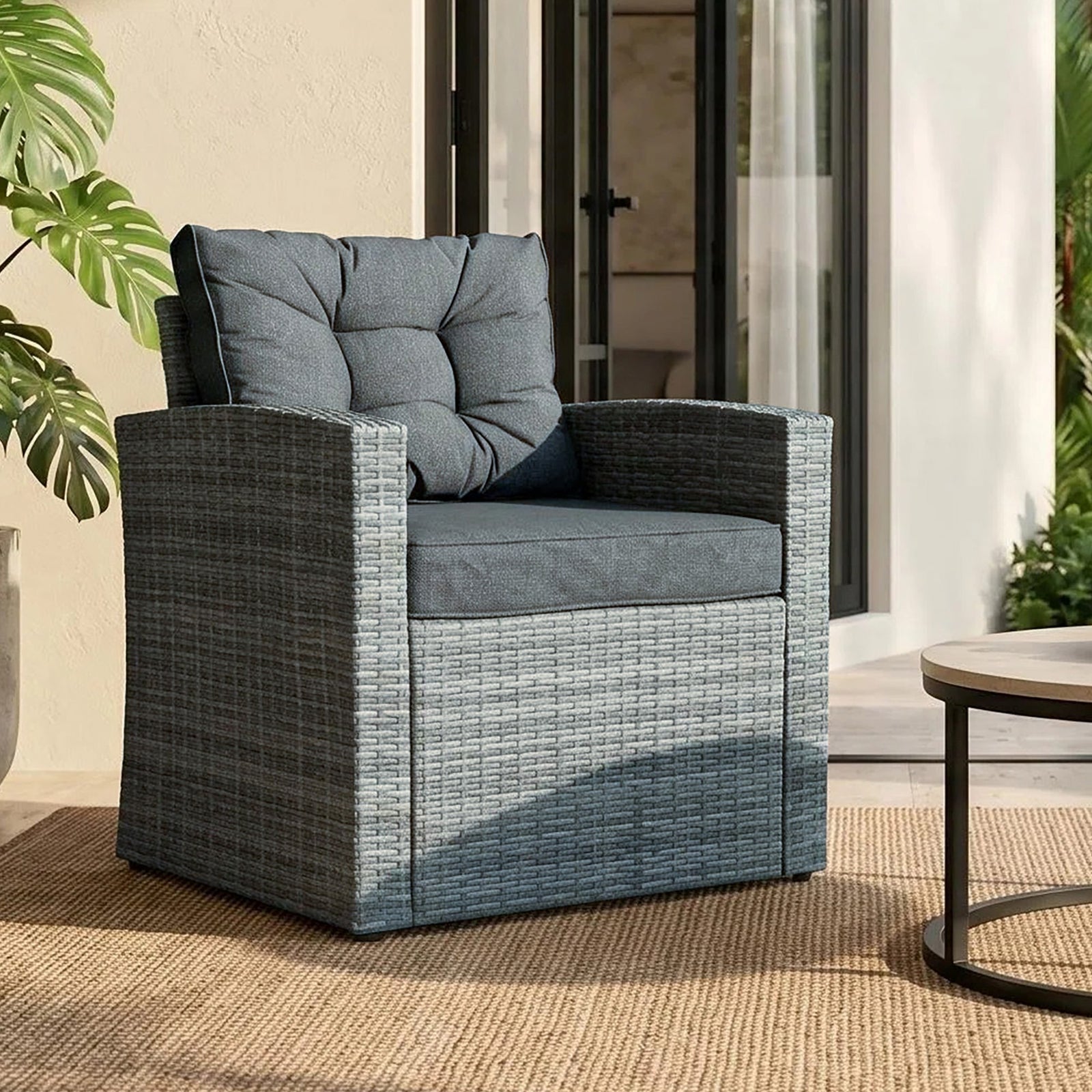 Piana 10 Seat Rattan Corner Sofa With Firepit Table, Bench And Chair | Grey