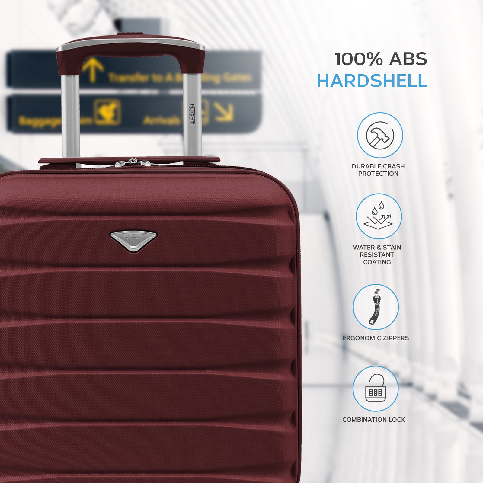 45x36x20cm Lightweight Underseat Cabin Carry On Suitcase - 100+ Airline Approved - Hard Shell Luggage - 4 Wheels | 45 x 36 x 20cm | Burgundy