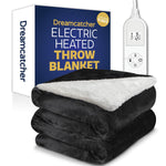 Sherpa Fleece Electric Heated Throw Over Blanket Double Polyester 160cm X 120cm | L | Black
