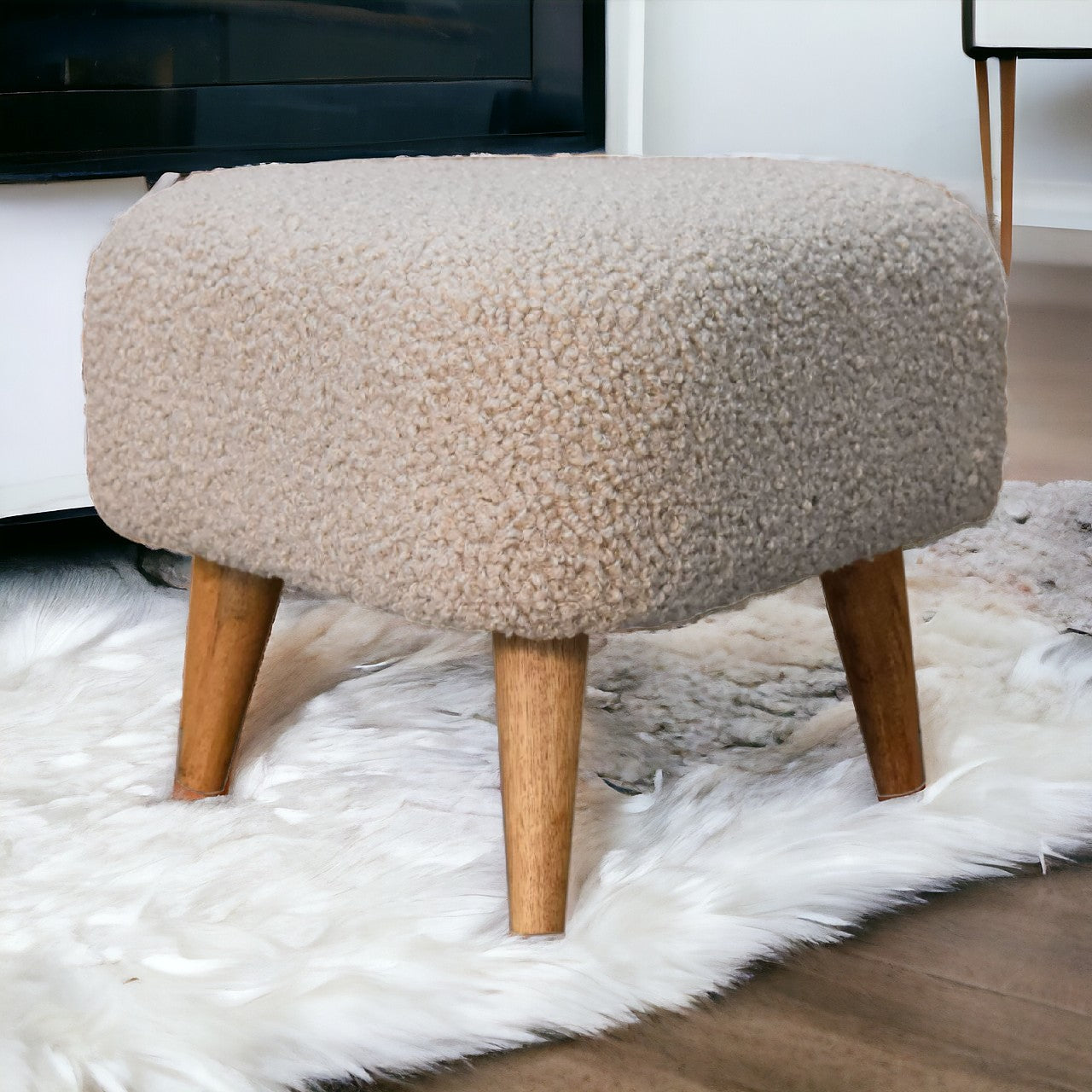 Solid Mango Wood Mud Boucle Triangle Footstool
