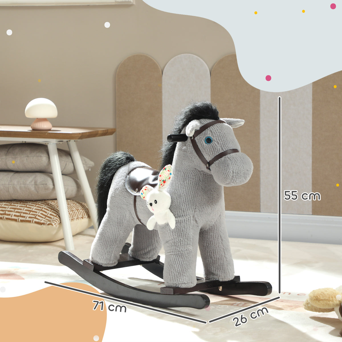 AIYAPLAY Baby Rocking Horse, Toddler Animal Rocker For Kids Aged 2–5, Grey