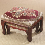 Nesting Footstools Pack Of 2 Red Woven Fabric Top, Wooden Frame