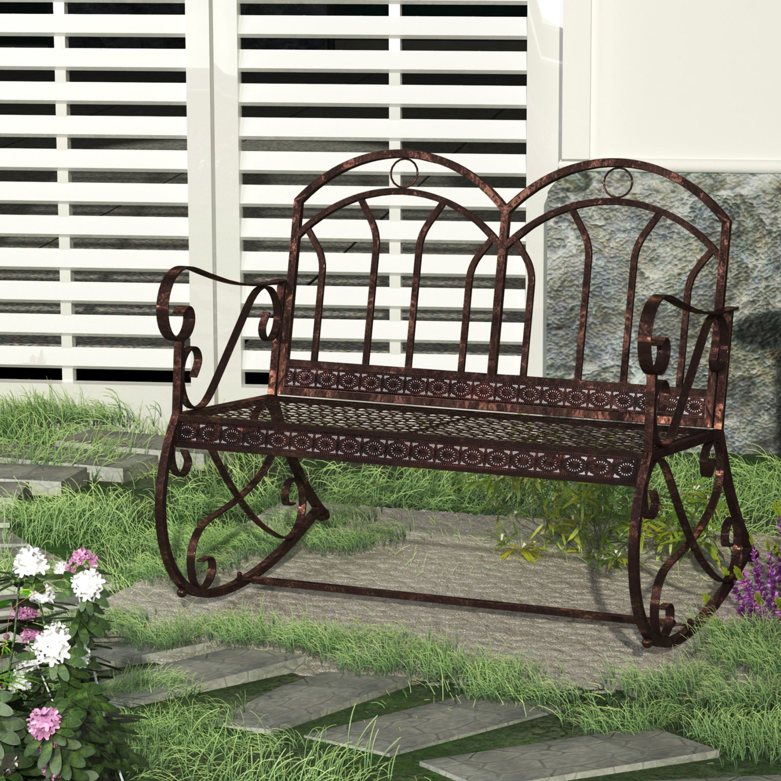 Rocking Swing Bench, 3 Seater, Metal, Bronze