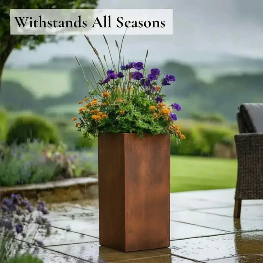 Zinc Galvanised Tall Square Planter | 32cm x 32cm x 75cm | Copper