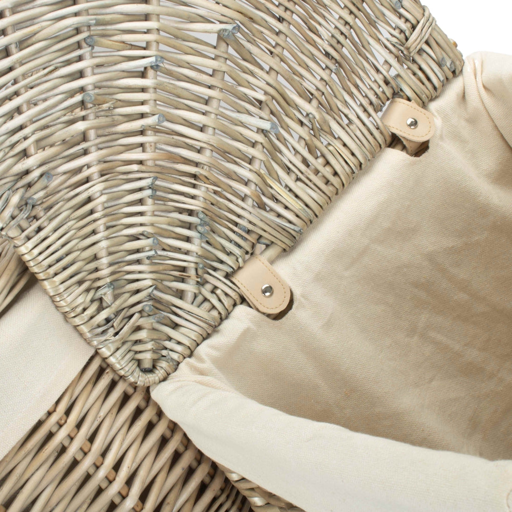 White Cotton Lined Antique Wash Wicker Corner Laundry Basket | Set-of-2 | White