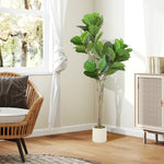 HOMCOM Artificial Fiddle Leaf Fig Tree, Realistic Fake Plant, Green