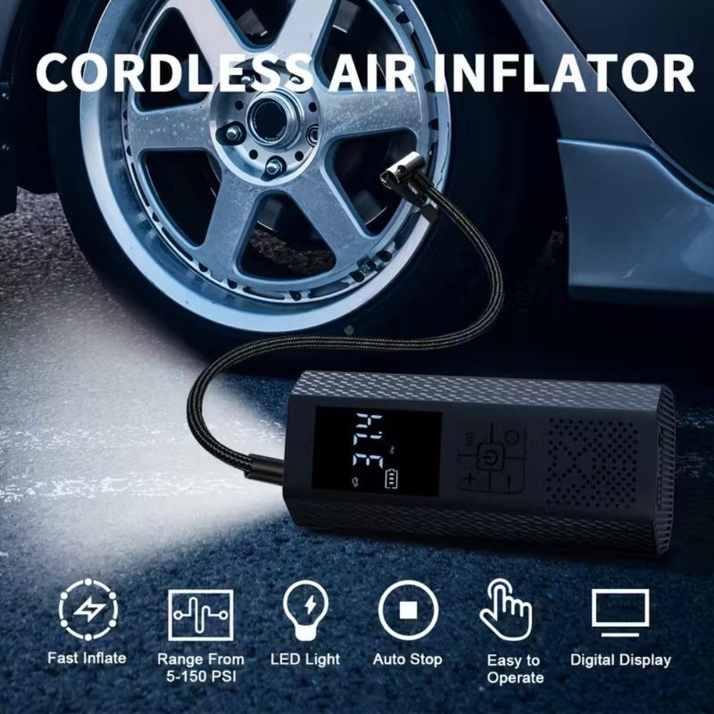 Dyzi 150psi Portable Cordless Tyre Inflator Led Display And Usb Charging