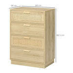 HOMCOM 4 Drawer Dresser, Boho Chest Of Drawers Storage Cabinet, Natural