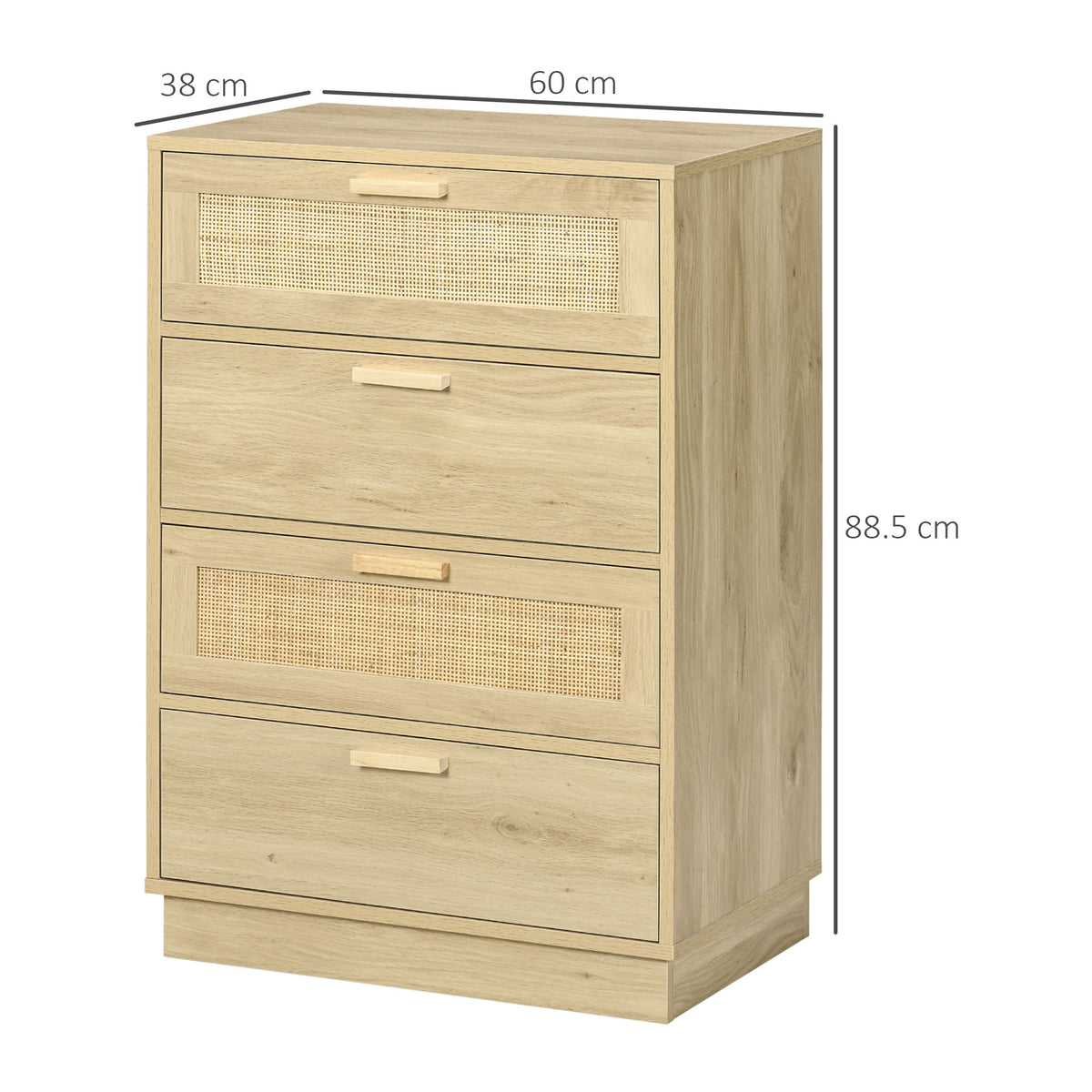 HOMCOM 4 Drawer Dresser, Boho Chest Of Drawers Storage Cabinet, Natural