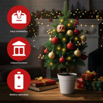 Set Of 2 Pre-lit Artificial Christmas Trees Urn Fillers With Tripod Stakes