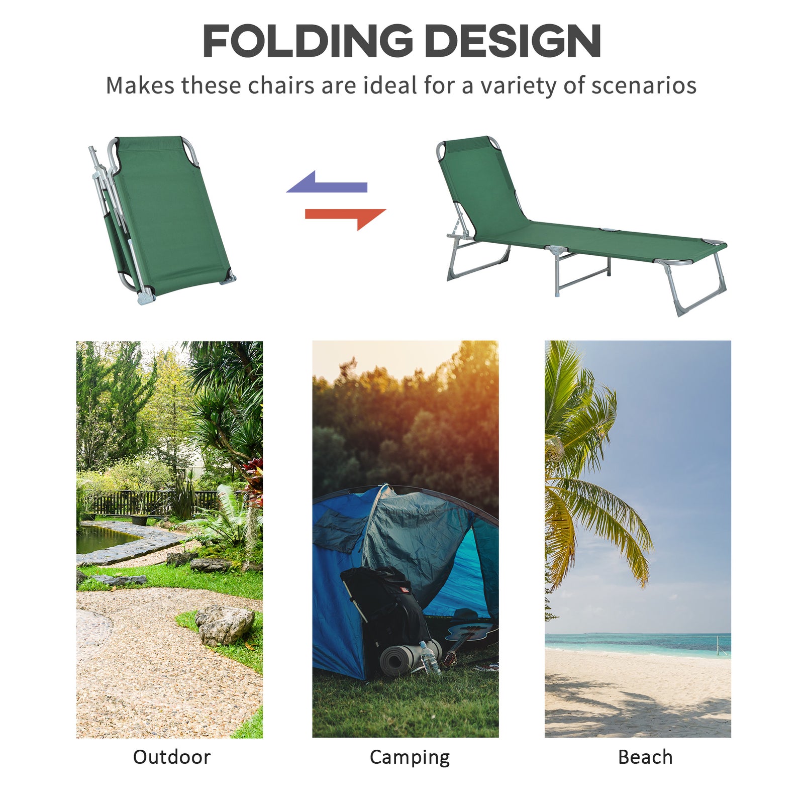Portable Folding Camping Bed Lounger Army | Green