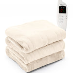 Heated Electric Throw 9h Timer 9 Heat Setting Fleece Blanket | Double | Beige