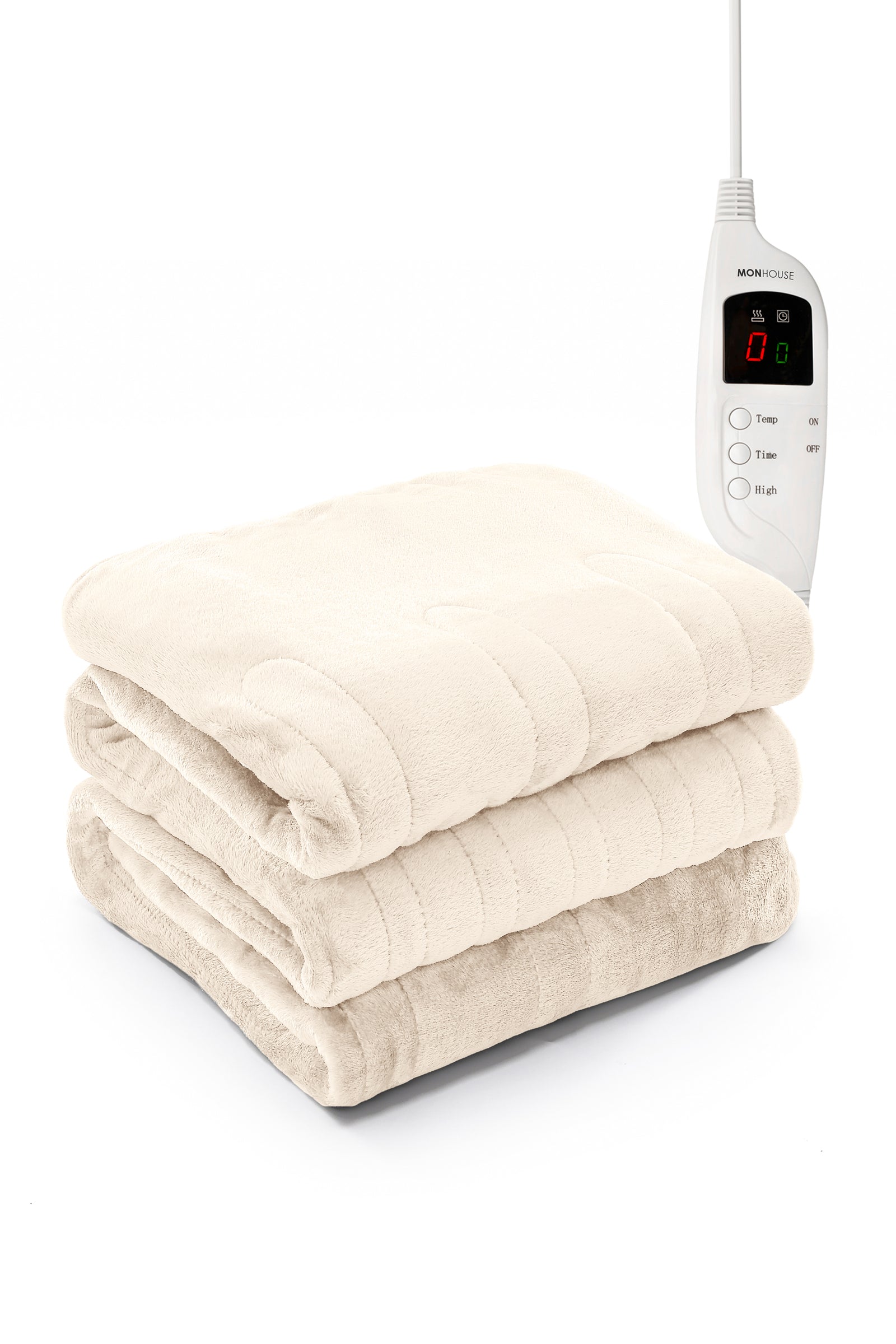 Heated Electric Throw 9h Timer 9 Heat Setting Fleece Blanket | Double | Beige