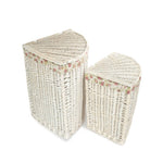 Corner White Wash Laundry Hamper With Garden Rose Lining | Small | Pink