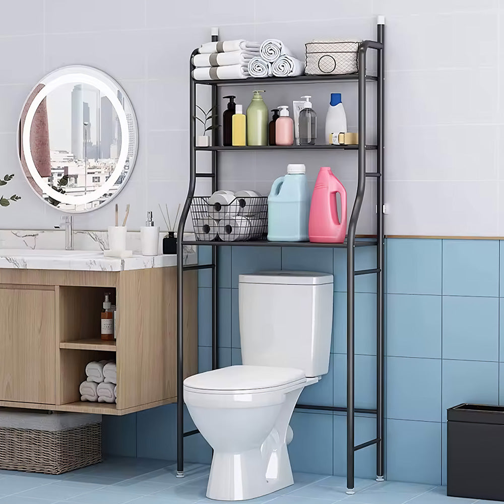 3 Tiers Metal Bathroom Organizer Over Toilet Rack Storage Shelves | Black