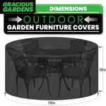 Round Outdoor Patio Waterproof Garden Furniture Cover, Weatherproof Table & Chair Set Protector | 230 x 100cm | Black