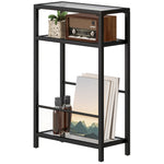 Slim Side Table, End Table With Tempered Glass Tabletop | Black