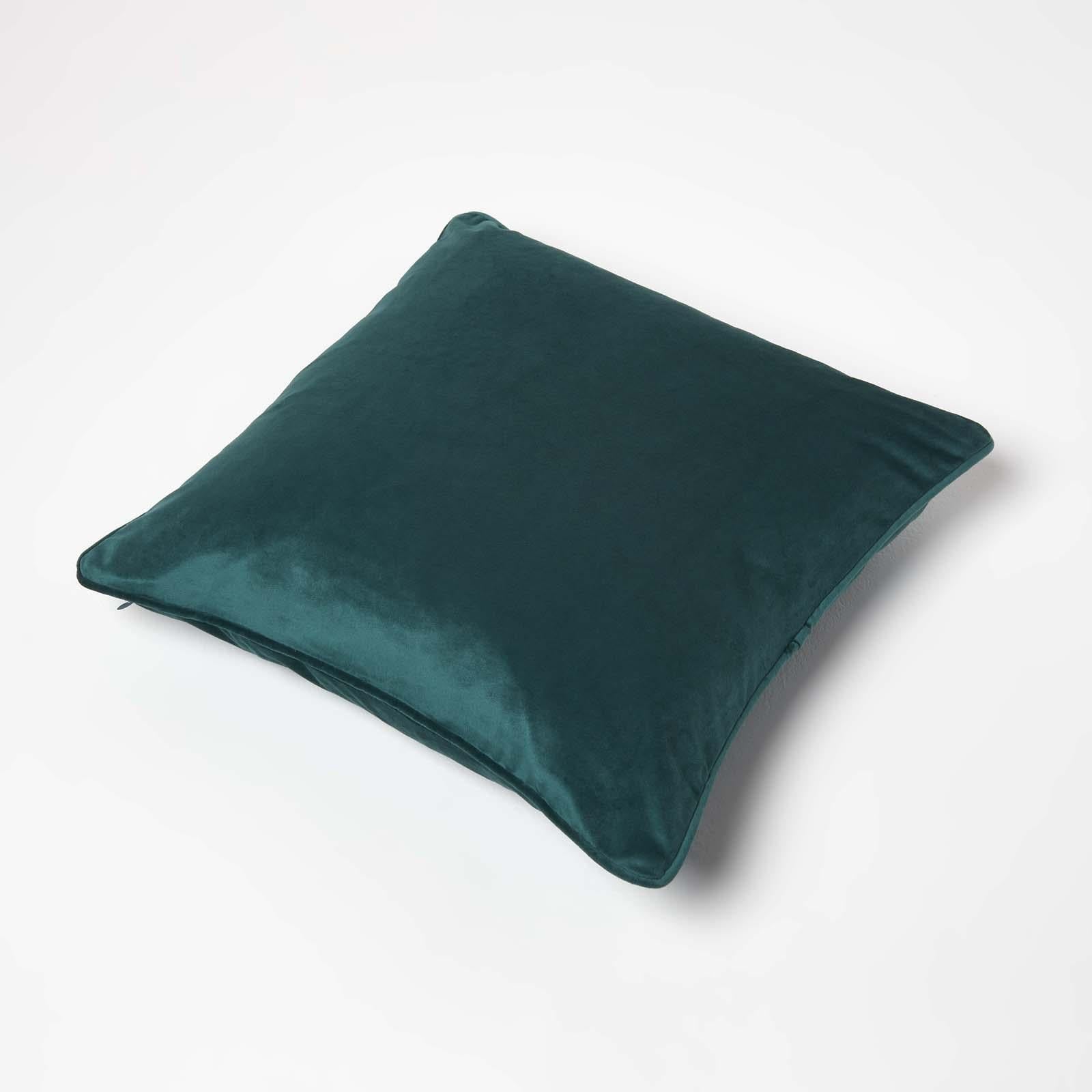 Filled Velvet Cushion With Piped Edge 46 X 46 Cm | 45cm x 45cm | Green
