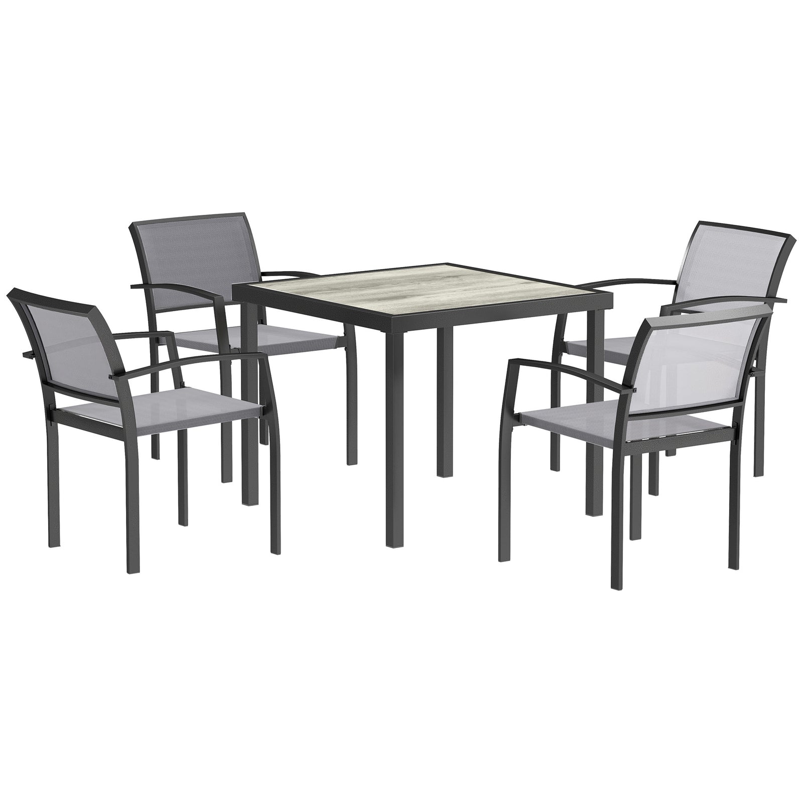 5 Piece Garden Furniture Set With 4 Stackable Armchairs