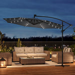3 M Banana Patio Umbrella Cantilever Garden Parasol With Solar-powered 32 Led Lights, Crank For Opening Closing With Cross Base | One Size | Dark Grey