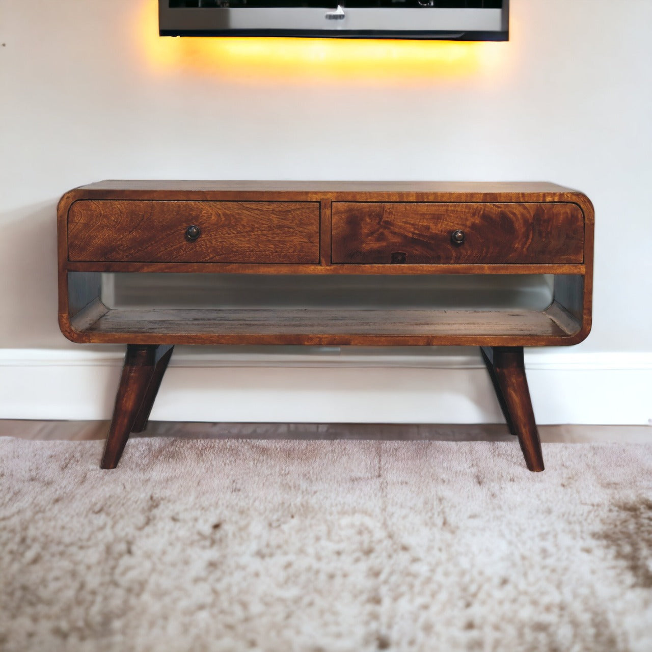 Solid Wood Reverse Curved Chestnut Media Unit