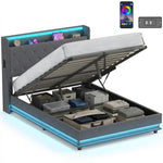 Lift Up Storage Bed Frame With Rgb Led Lights | 4.5ft | Dark Grey