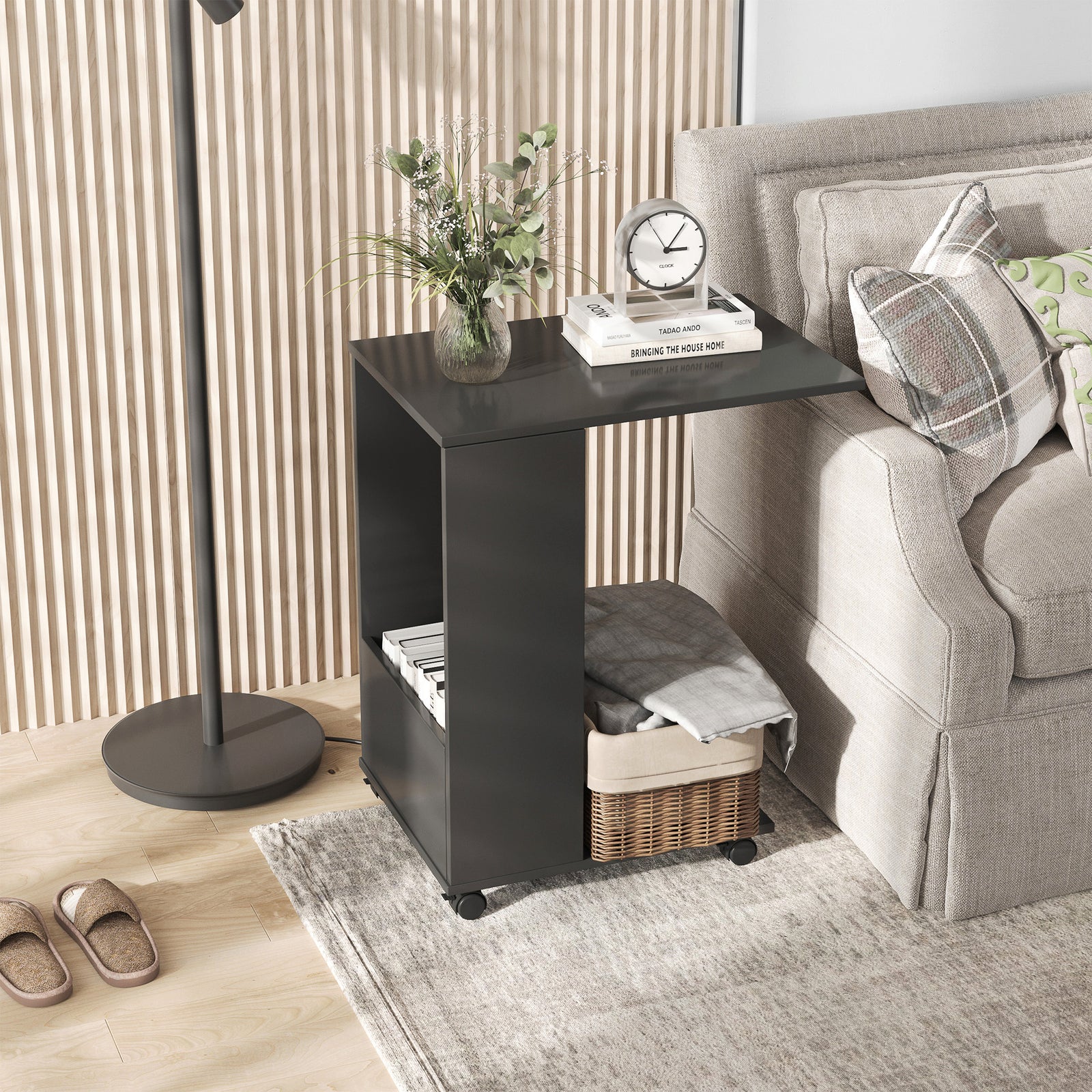 Mobile Sofa Side Table For Laptop Coffee W/ Storage | Black