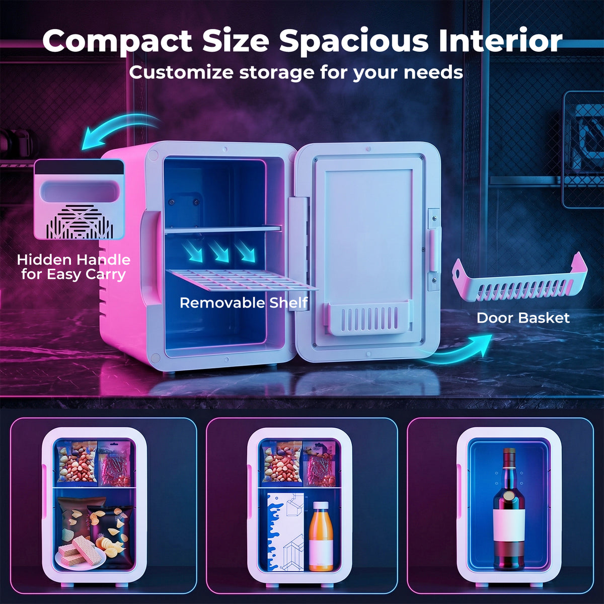 Spector Portable Camping Fridge Freezer, Heat & Cool, 7 Led Lights, White