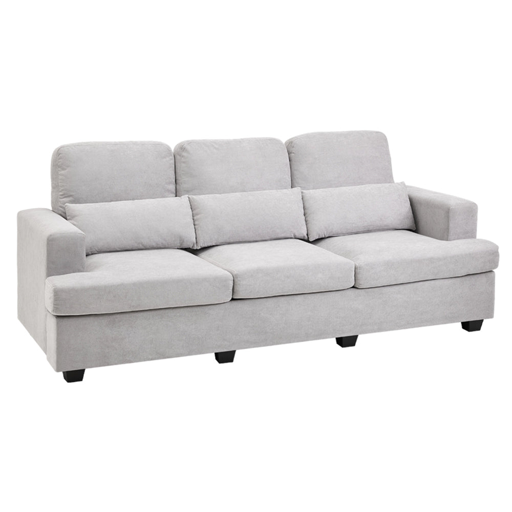 3-seater Chenille Upholstered Sofa With Pillows | Grey