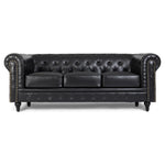 Chesterfield Scroll Arm Faux Leather Sofa 3 Seater | Black