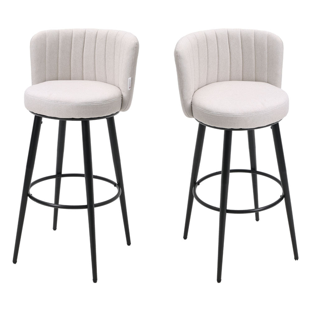 2 Pcs Premium Linen Upholstered Bar Stool | Beige