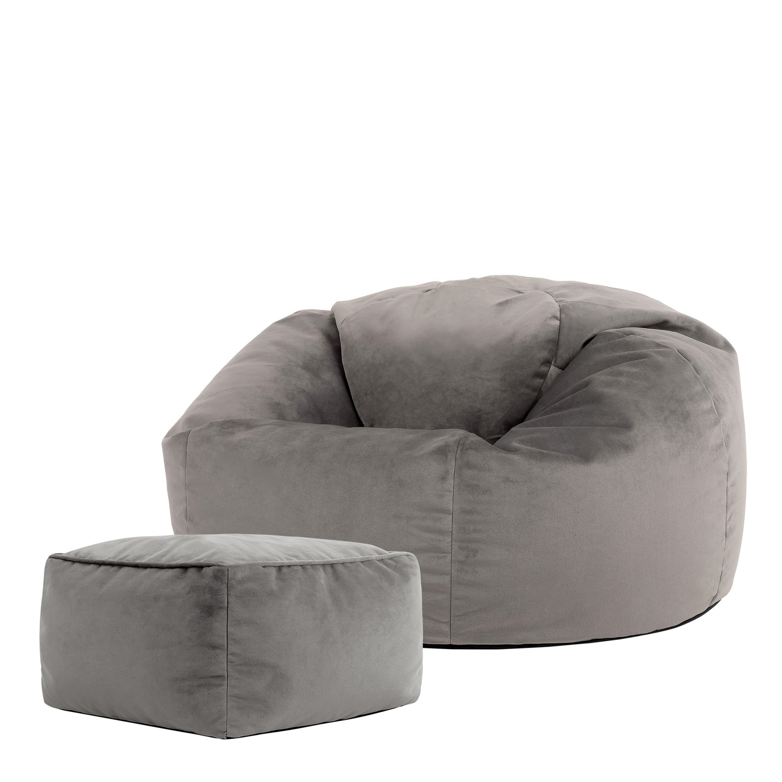 Aurora Velvet Bean Bag & Pouffe Chair & Pouffe Set | Charcoal