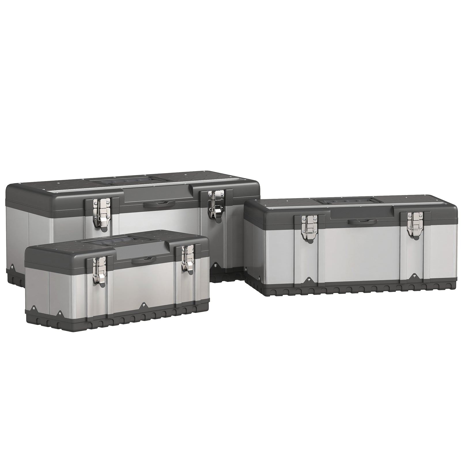 HOMCOM 3 Pieces Tool Case Set, 23" 19" 16" Stainless Steel Tool Boxes
