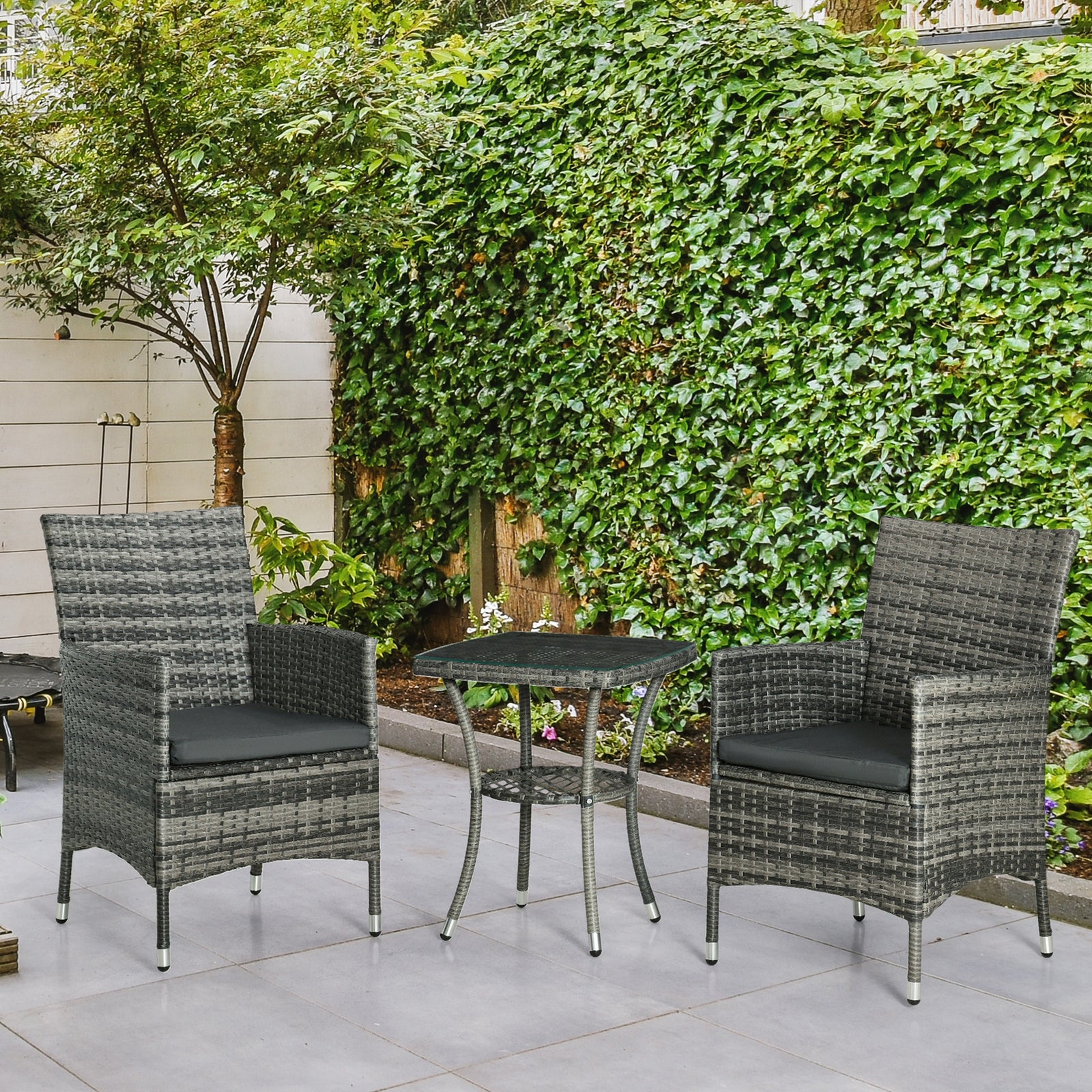 Rattan Bistro Set Garden Chair Table Patio Outdoor | Dark Gray