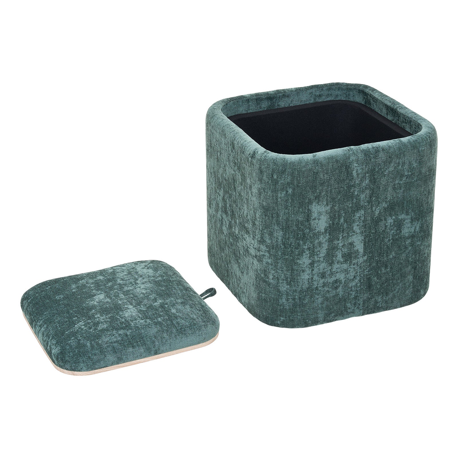 Modern Cube Storage Footstool Ottoman With Reversible Lid | Green