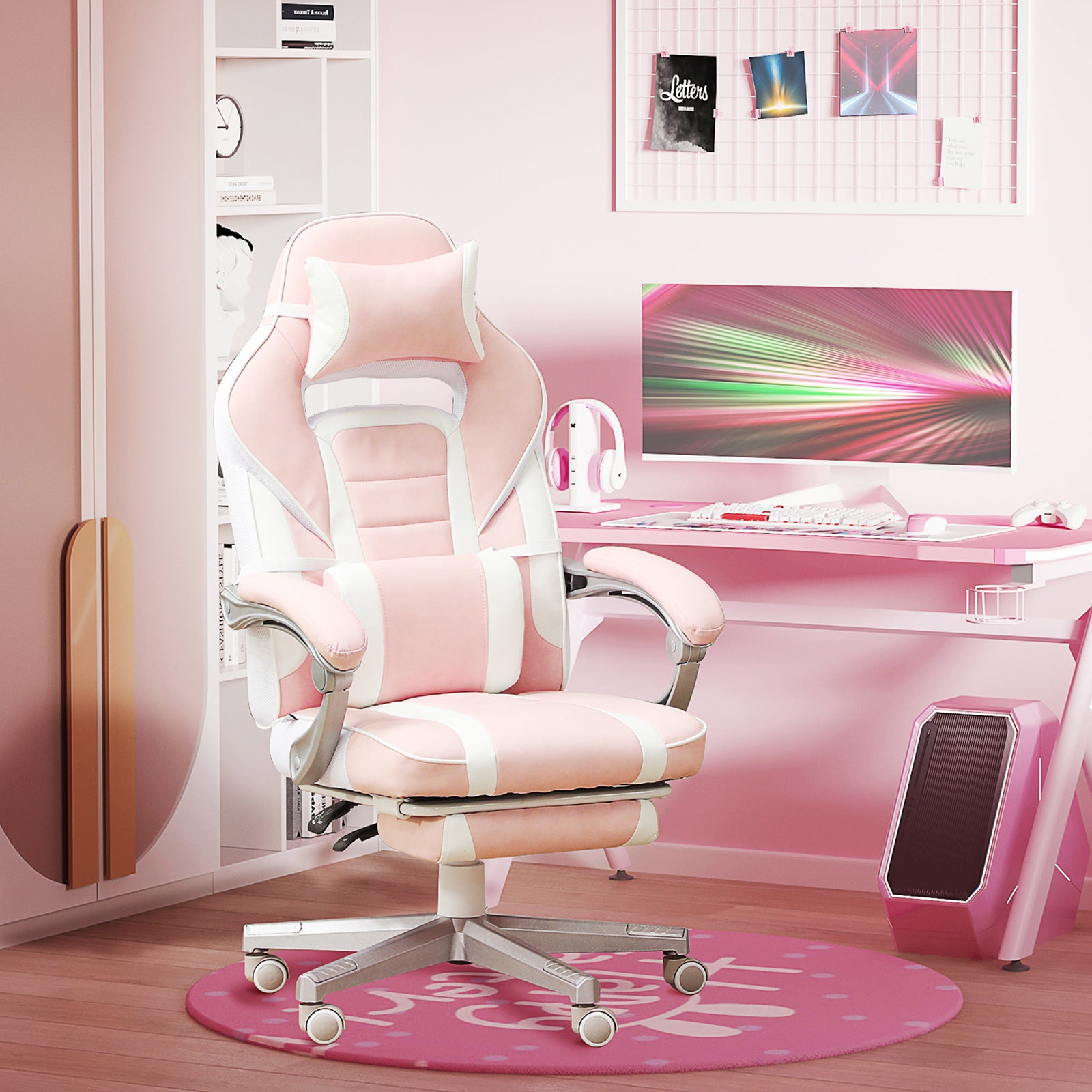 Pu Leather Gaming Chair With Footrest, Reclining Back