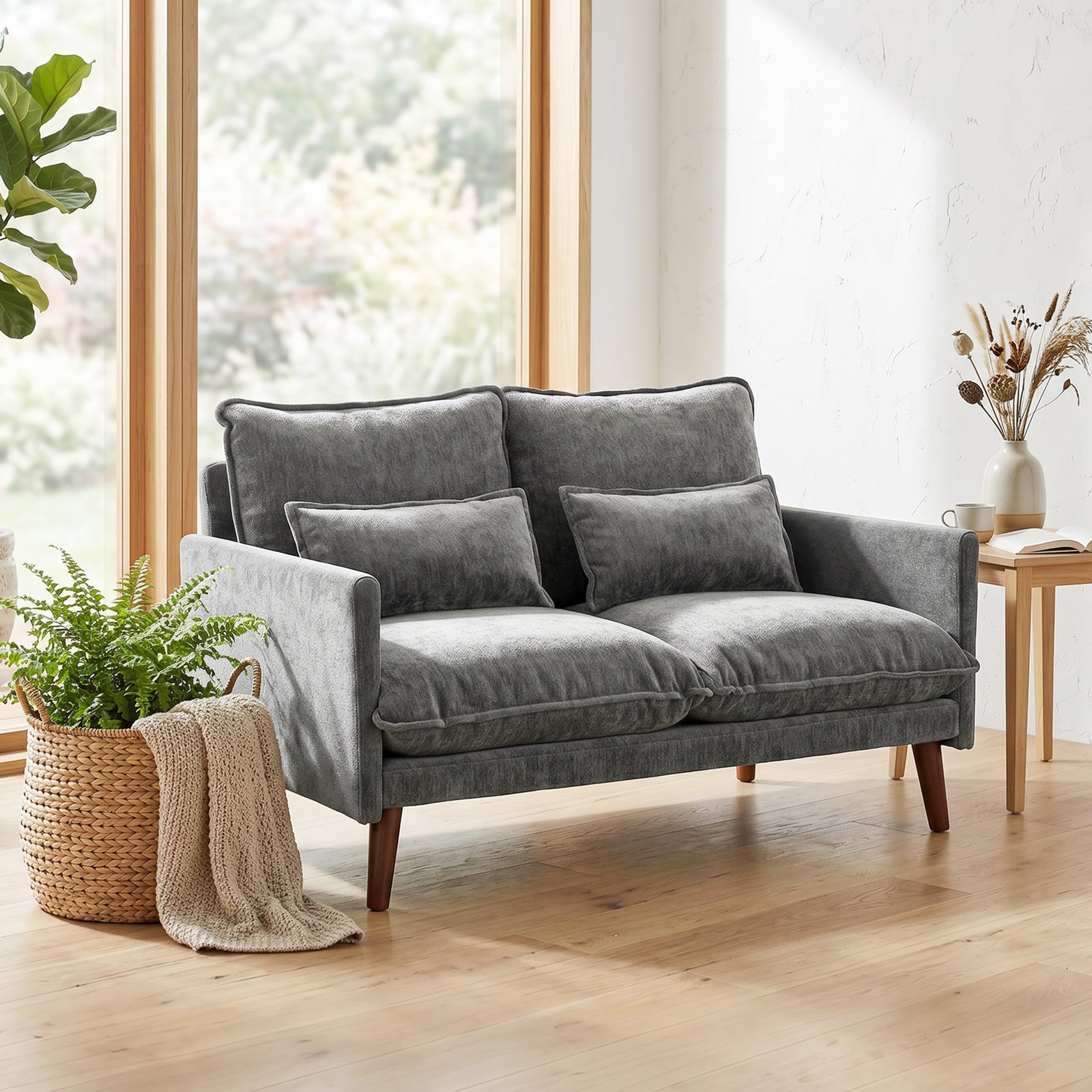 2 Seater Sofa, Modern Loveseat With Spring Cushions, Wide Seat | Grey
