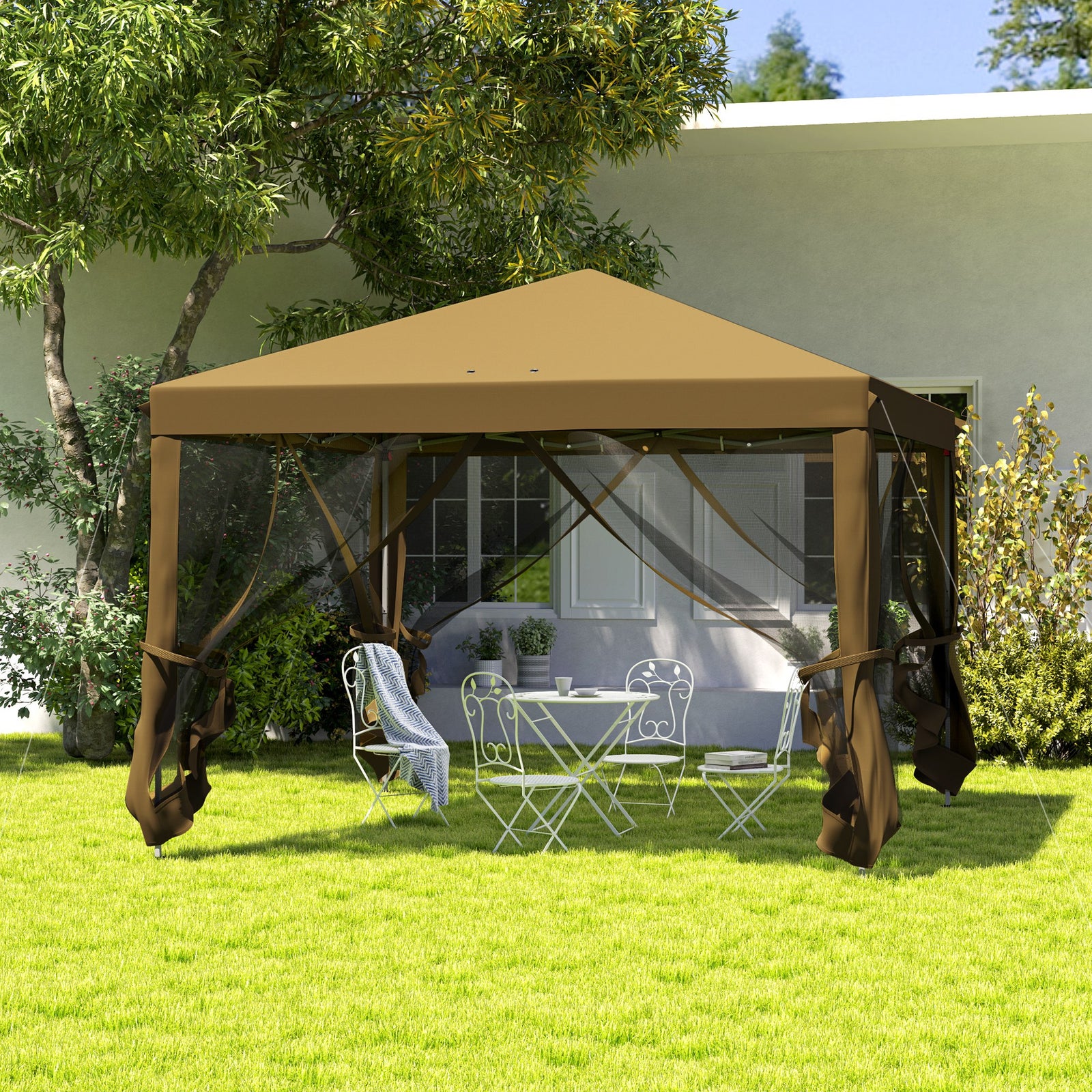 Heavy Duty Pop Up Gazebo With Removable Mesh Sidewall | Khaki